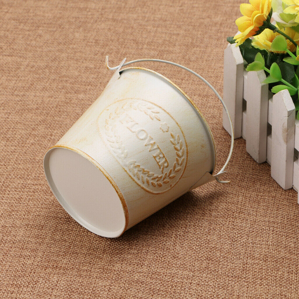 2Pieces Shabby Galvanised Metal Iron Flower Plants Bucket Flower Vase Pot