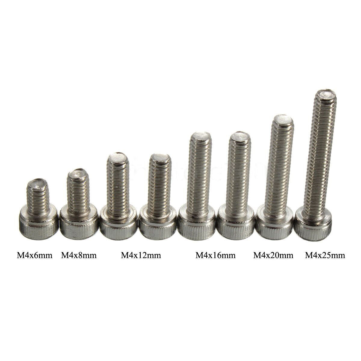 60pcs M4 Stainless Steel Hex Socket Head Cap Screw Assortment Kit 6-25mm