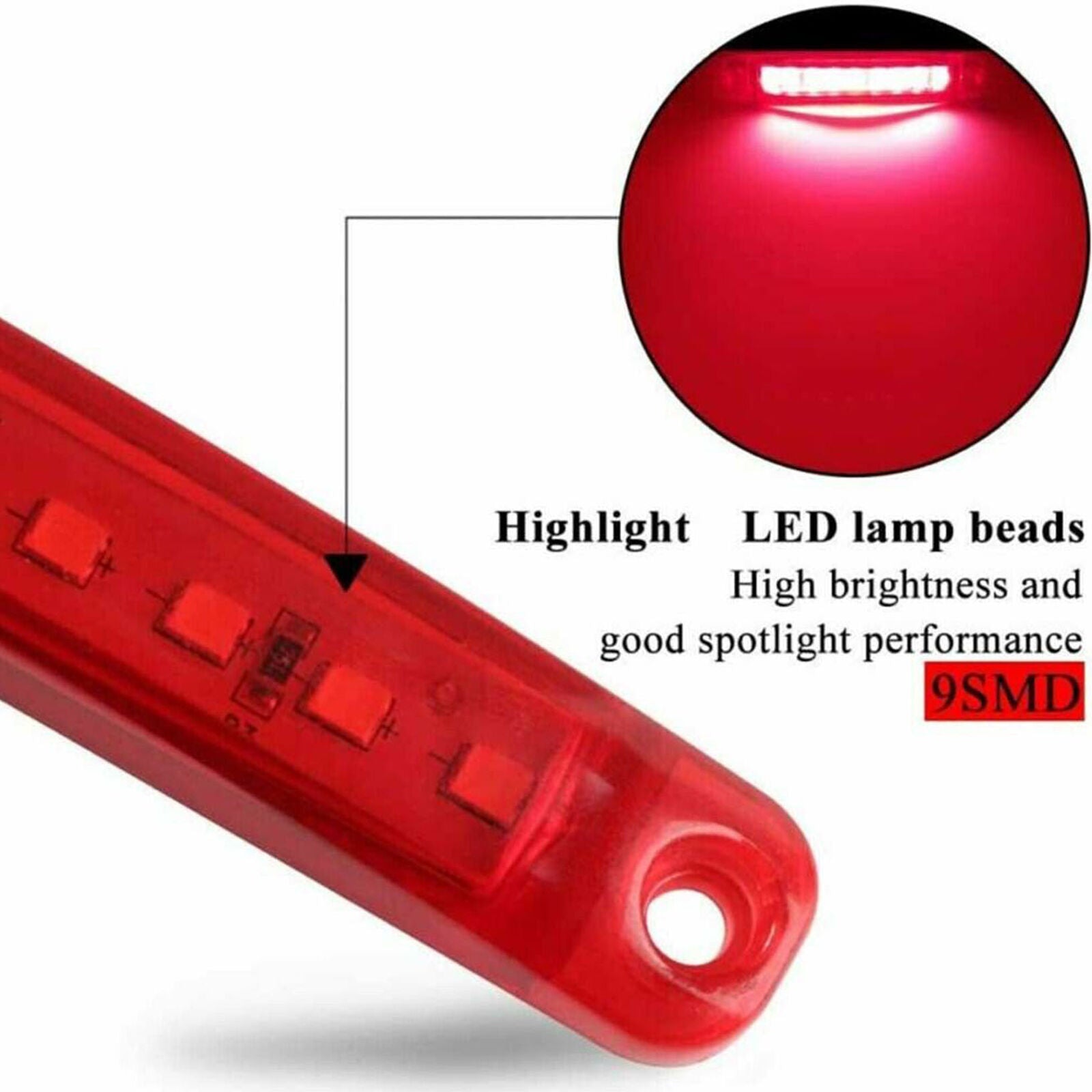 10X 9 LED FOR TRUCK TRAILER CAR BUS RED SIDE REAR FRONT MARKER LIGHT LAMPS 24V