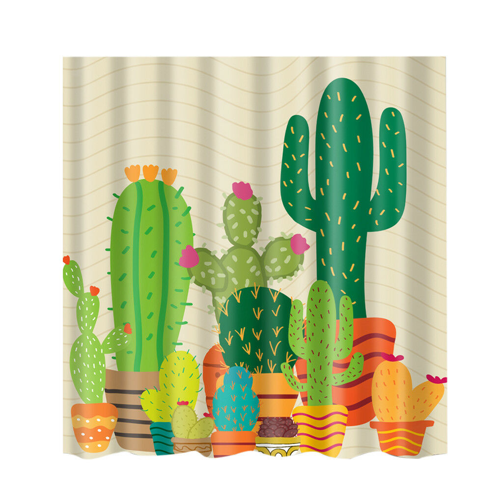 Cactus Shower Curtain Bathroom Waterproof Polyester Fabric Bath Hook Decor
