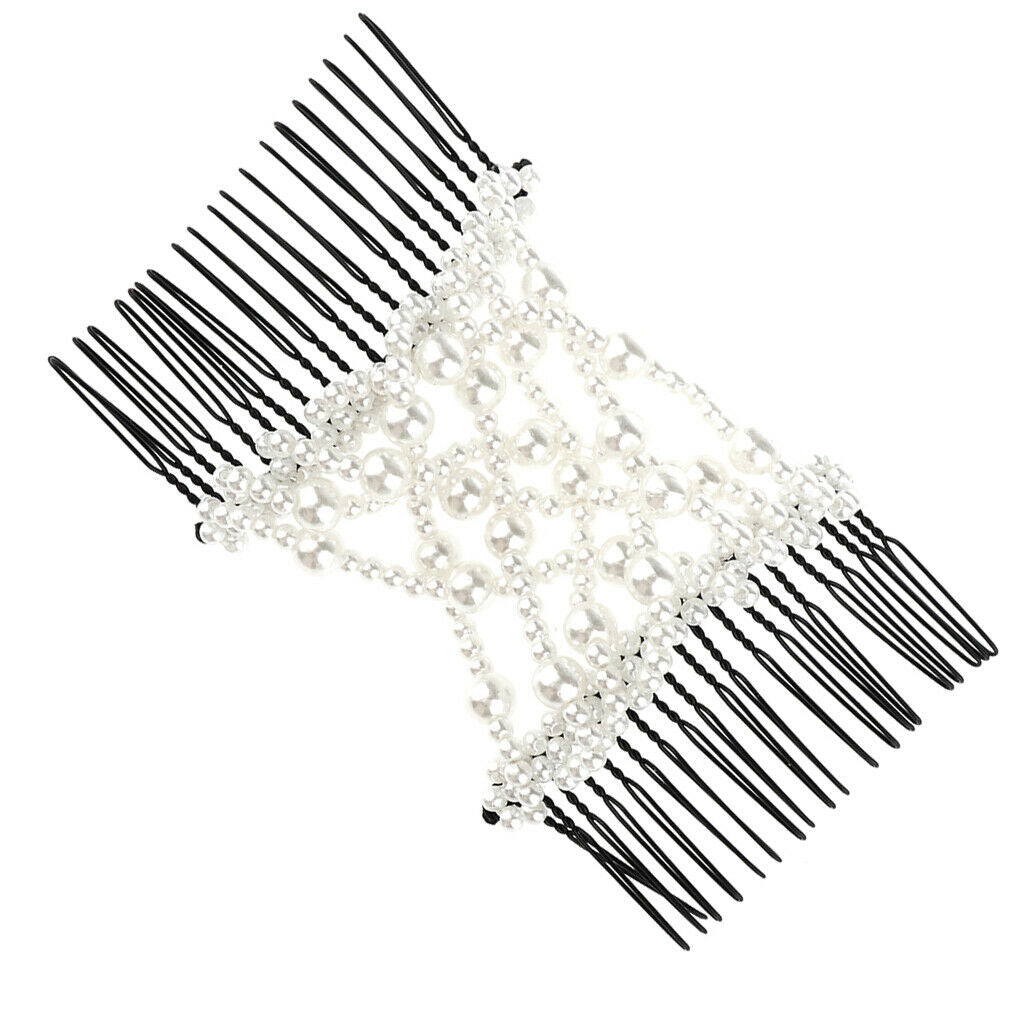 Lovoski Hair Beauty Decoration Comb Stretchy Pearls Hairpin Bow Double Combs