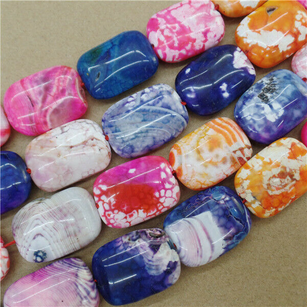 1 Strand 25x18x8mm Fire Dragon Veins Agate Rectangle Loose Beads 15.5inch HH9086
