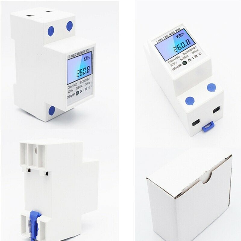 DIN-Rail Energy Meter 5-80A DDM15SD LCD Backlight Digital Display Single PhaseG1