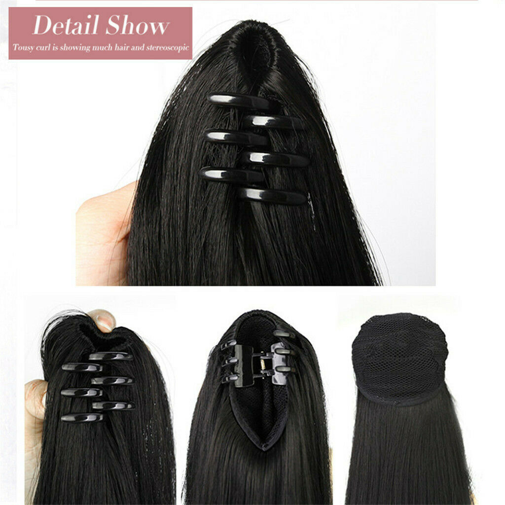 Women Long Synthetic Ponytail Clip in Hair Extension Hairpiece Black 62cm
