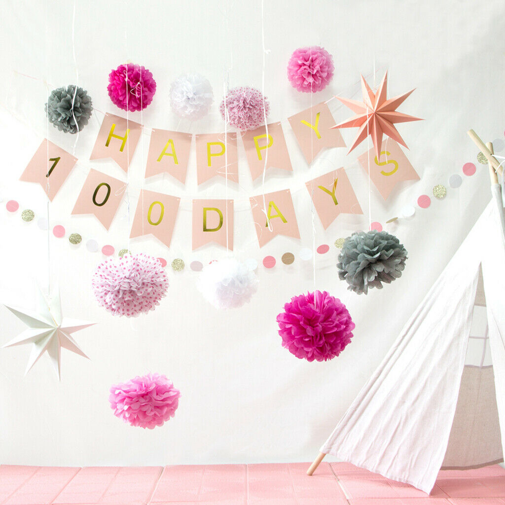 Baby Shower Happy 100day Baby Decoration Set Hanging Party Supplies  Pink