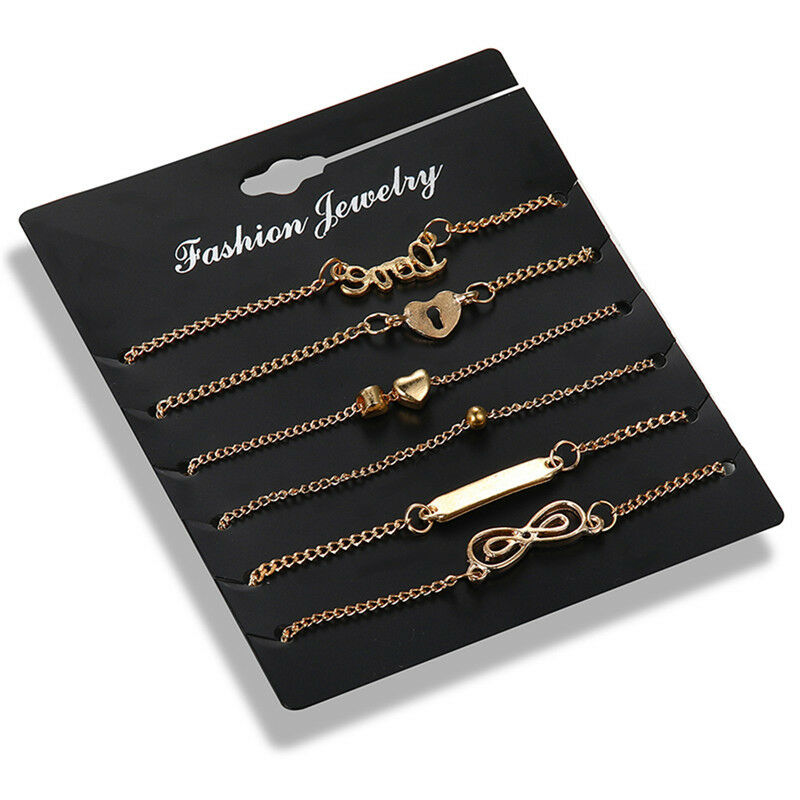 6PCS Boho Multilayer Heart Infinity Anklet Foot Chain Ankle Bracelet Jewelry  Qx