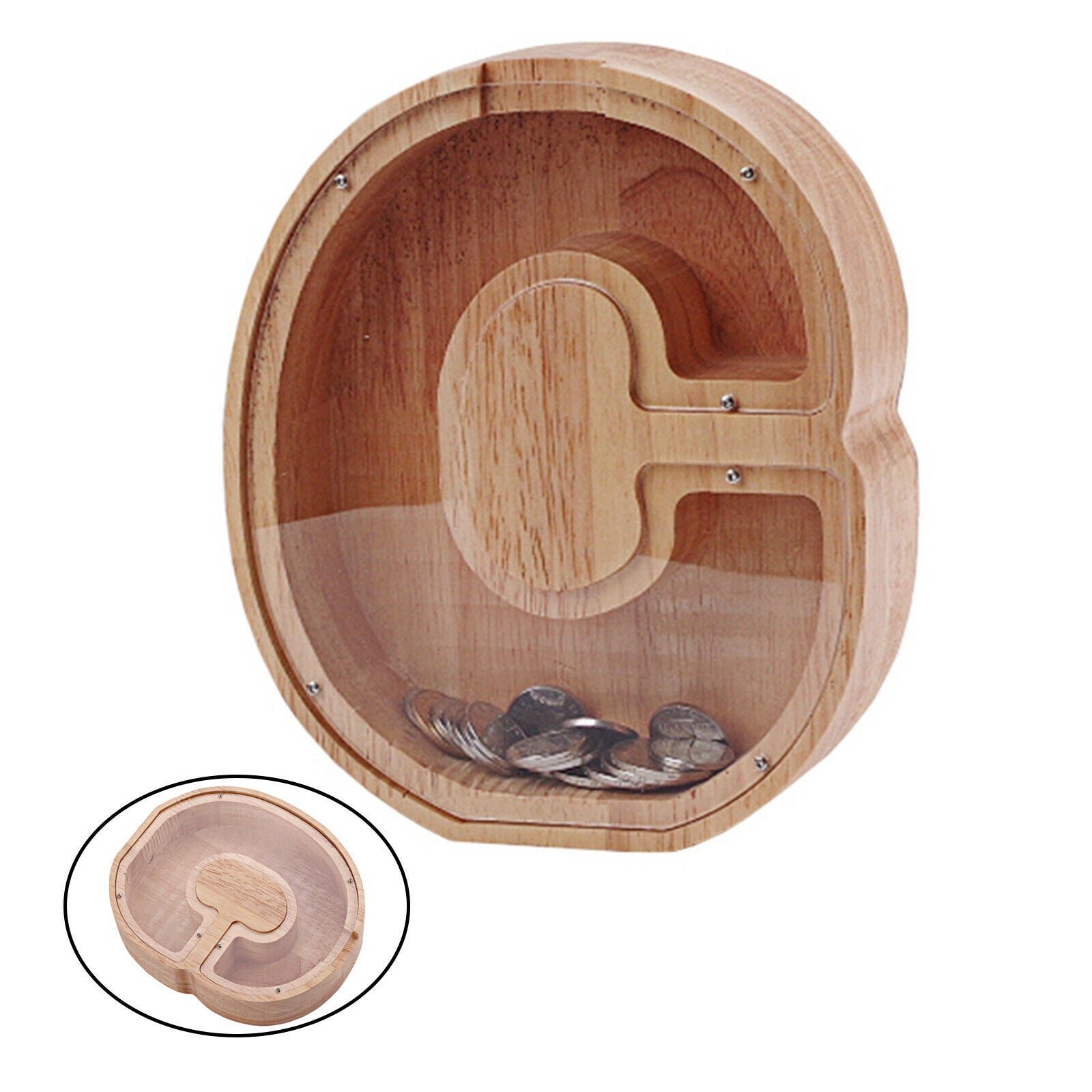Wooden Large Piggy Bank Coin Box for Kids, Letter C Decor Coins Saving Box