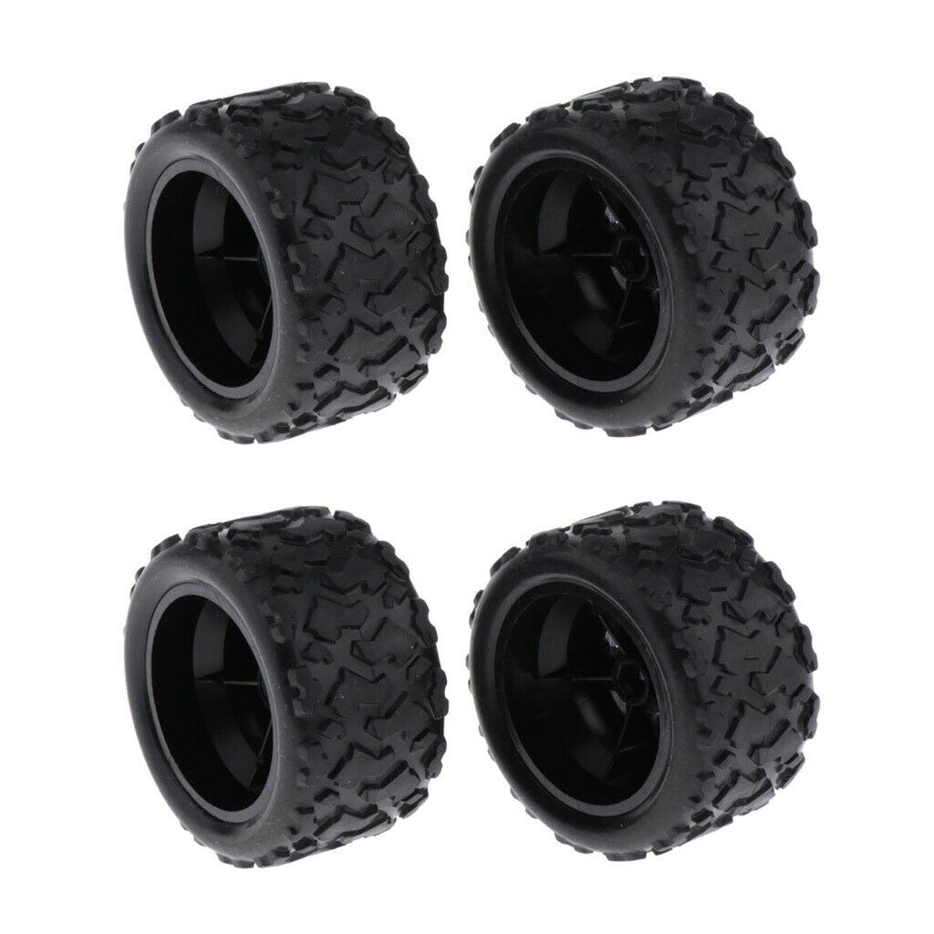 4-Pack Durable Plastic RC Car Tyres Wheel and Rim RC Replacement 65mm Black
