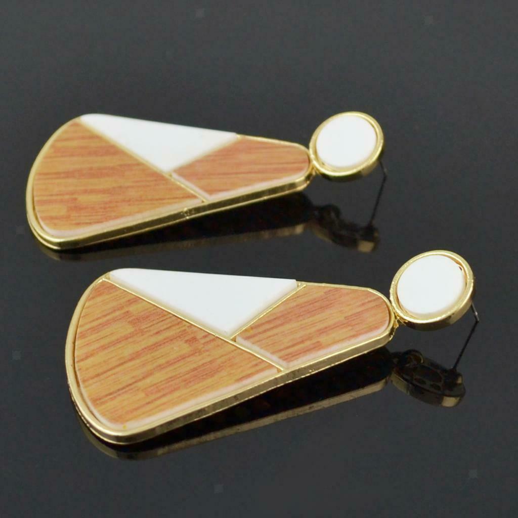 Geometric Wood Block Dangle Exclamatory Earrings Boho Ethnic Jewelry White