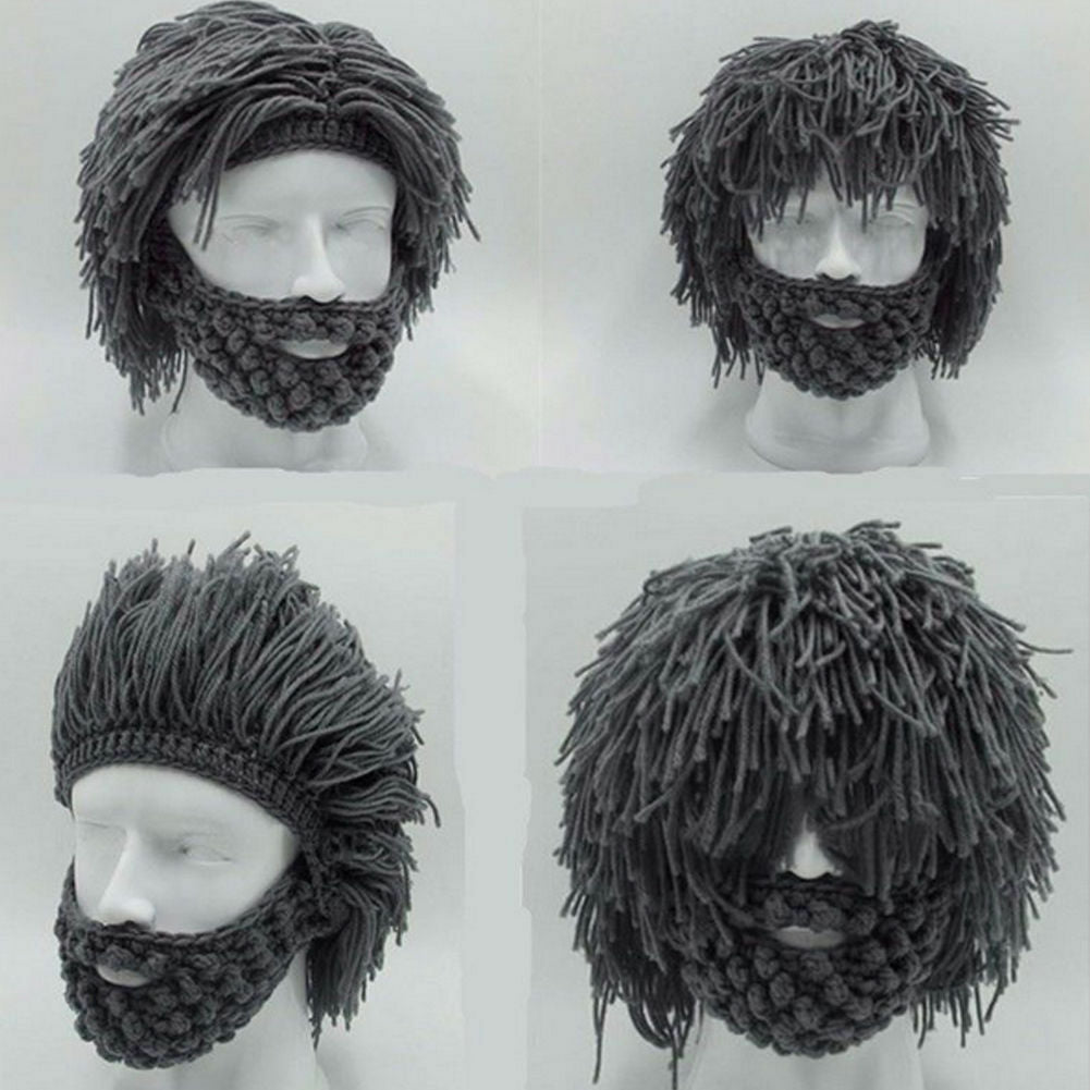2019 Mens Funny Wig Beard Hats Hobo Mad Caveman Winter Knit Warm Hat Beanies