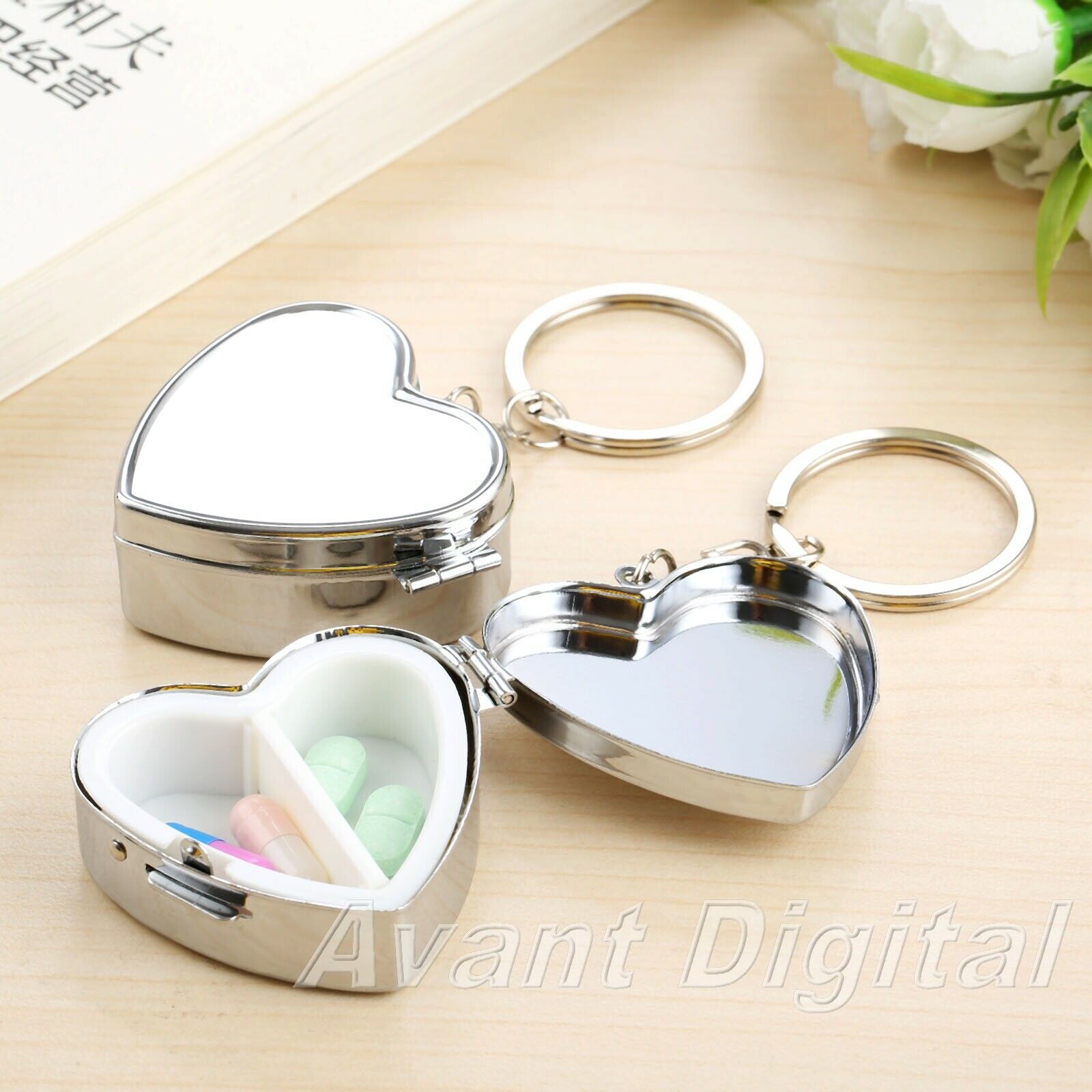 Portable 2 Compartments Pill Box Heart-Shaped Medicine Container Storage Case
