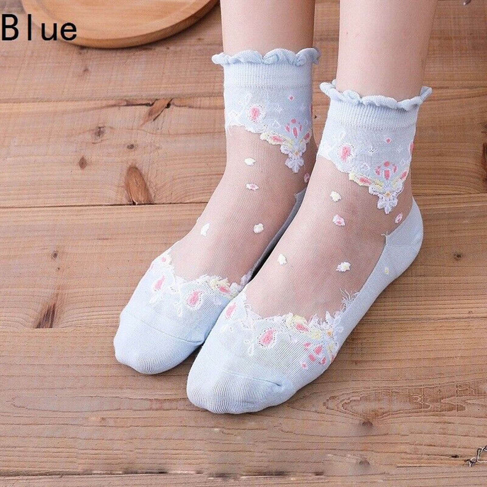 6 Pairs of Ladies Flowers See Through Lace Ruffle Short Ankle Socks  Sweet Thin