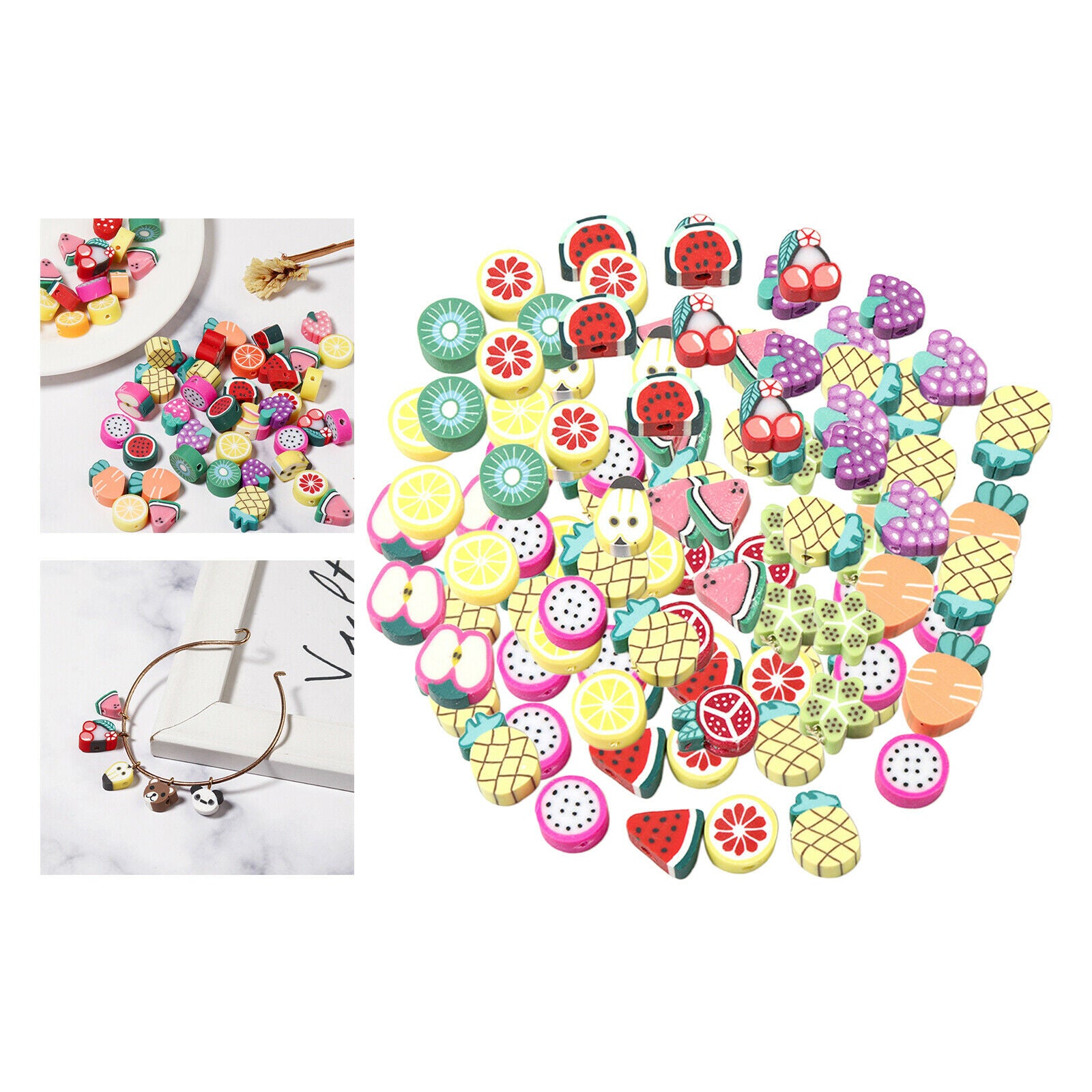 100x Multi Colors Polymer Clay Beads Fruit Spacer Beads DIY Jewelry Finding