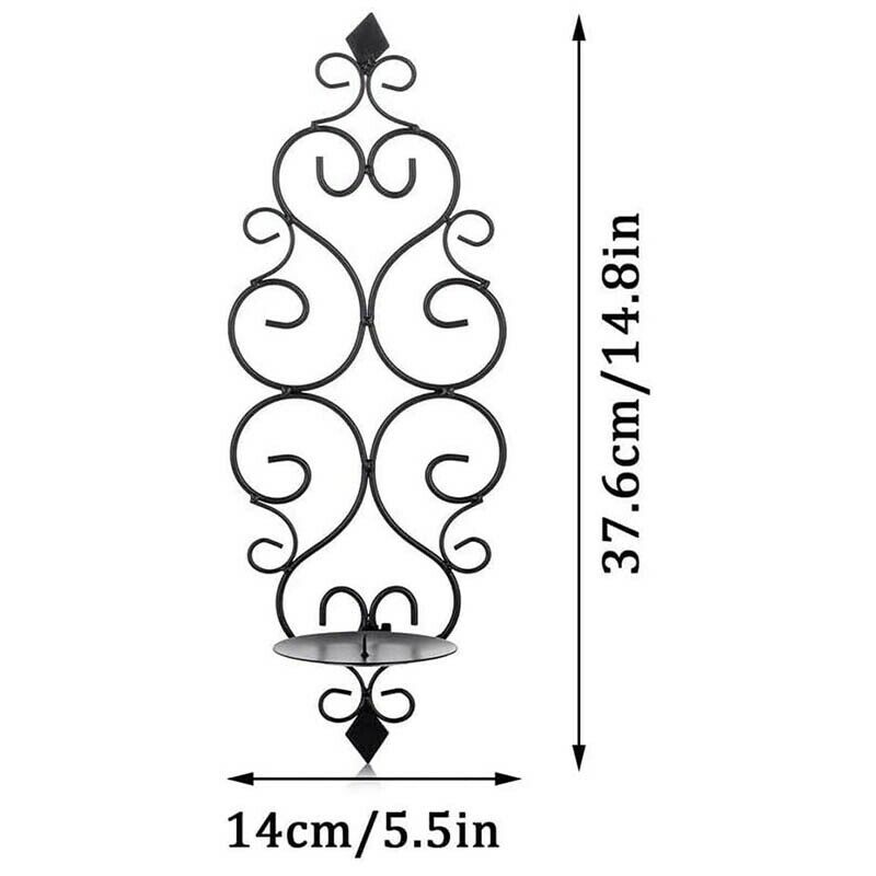 Candle Holder Classical Curved Flower Wall Hanging Candle Holder Black ColumB1U5
