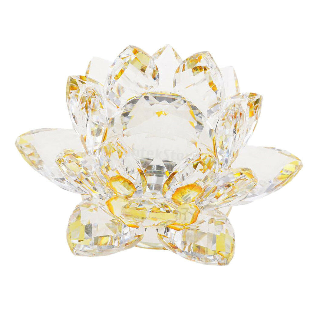 Large Crystal Lotus Flower Ornament with Gift Box, Feng Shui Decor Yellow