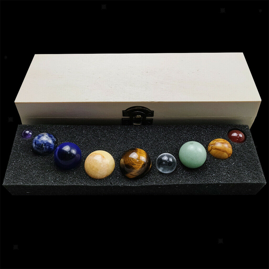 9 Planets Crystal Balls Gemstones w/ Storage Box Decor Gift Collection