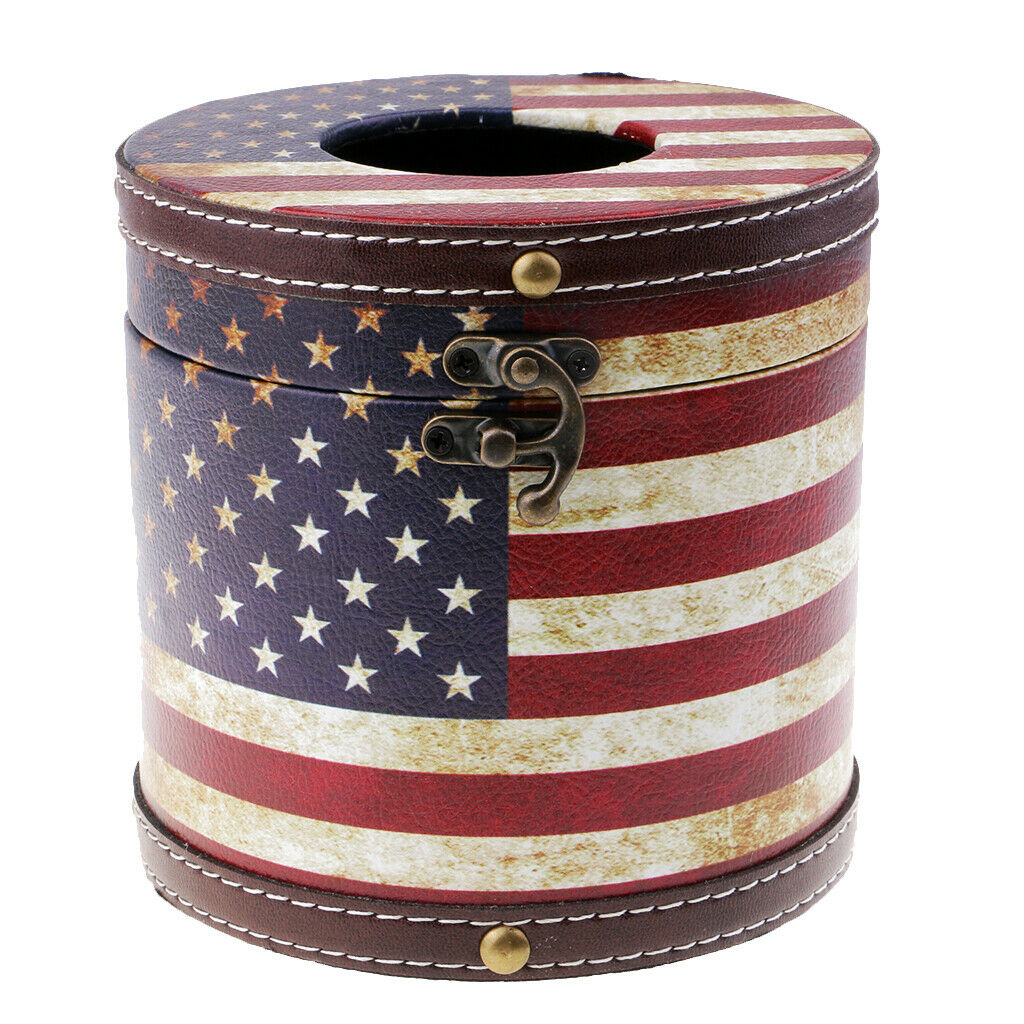 Wooden Cylinder Tissue Box Towel Napkin Holder Container Stripes Flag