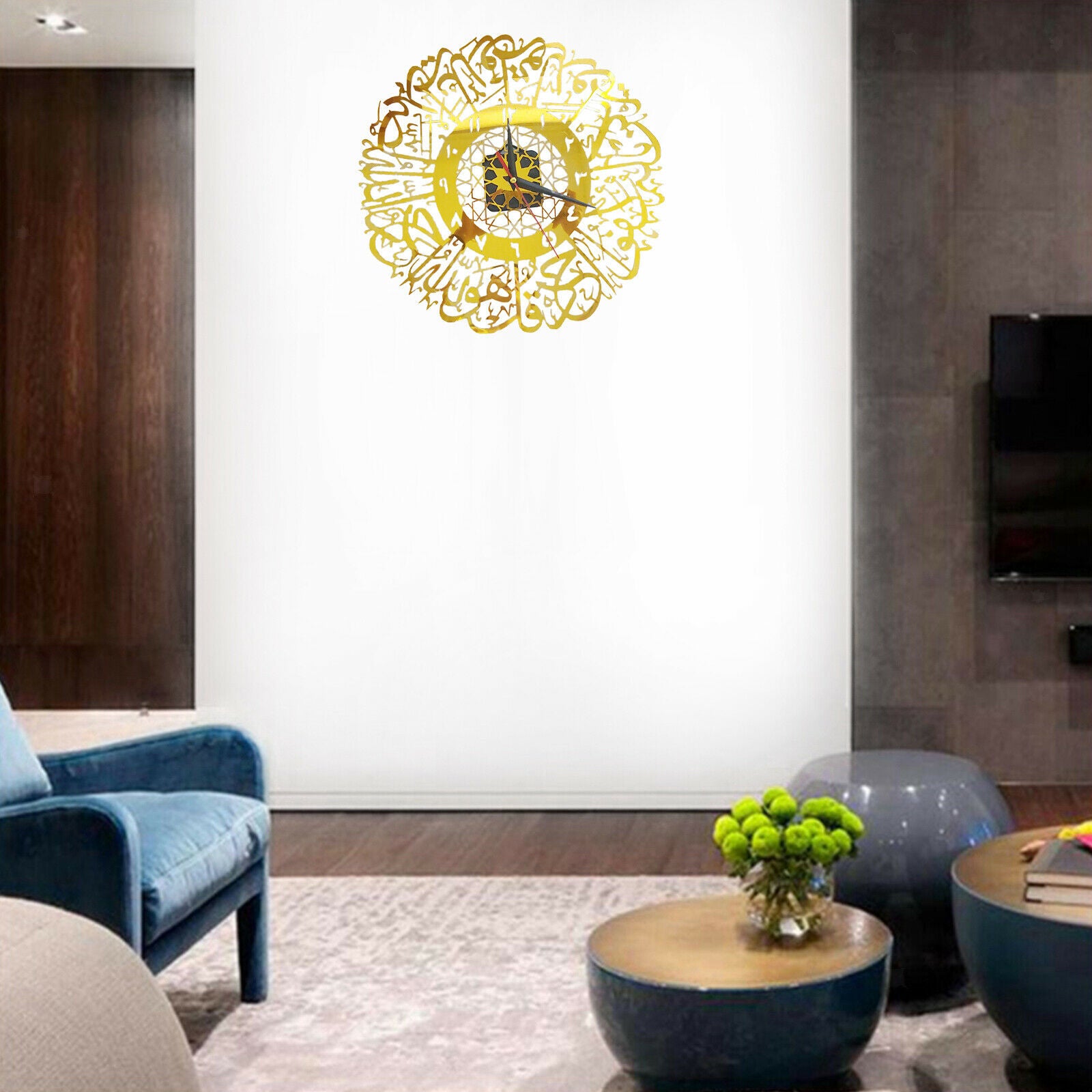 Metal Islamic Calligraphy Quartz Wall Clock Pendulum Muslim Decoration