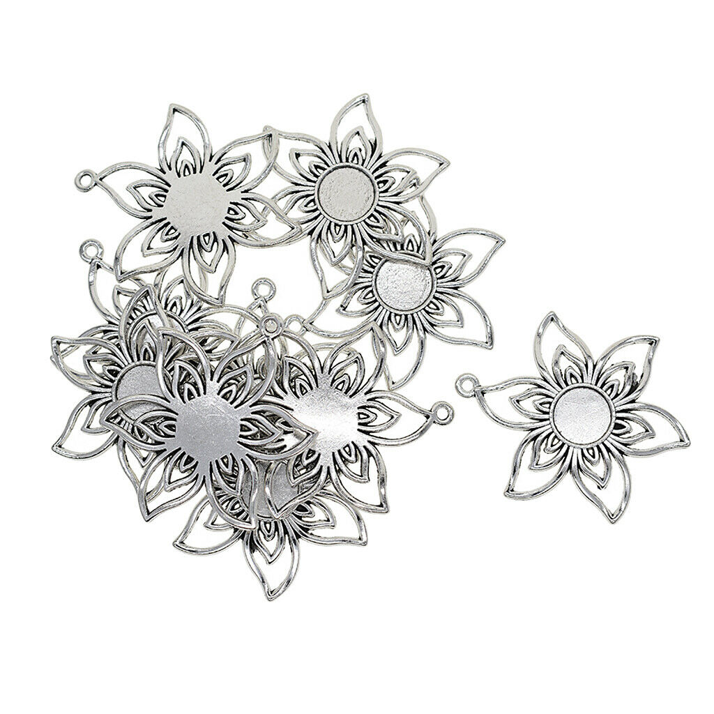 10 Pieces Filigree Flower Empty Cabochon Bezel Settings DIY Pendant Base