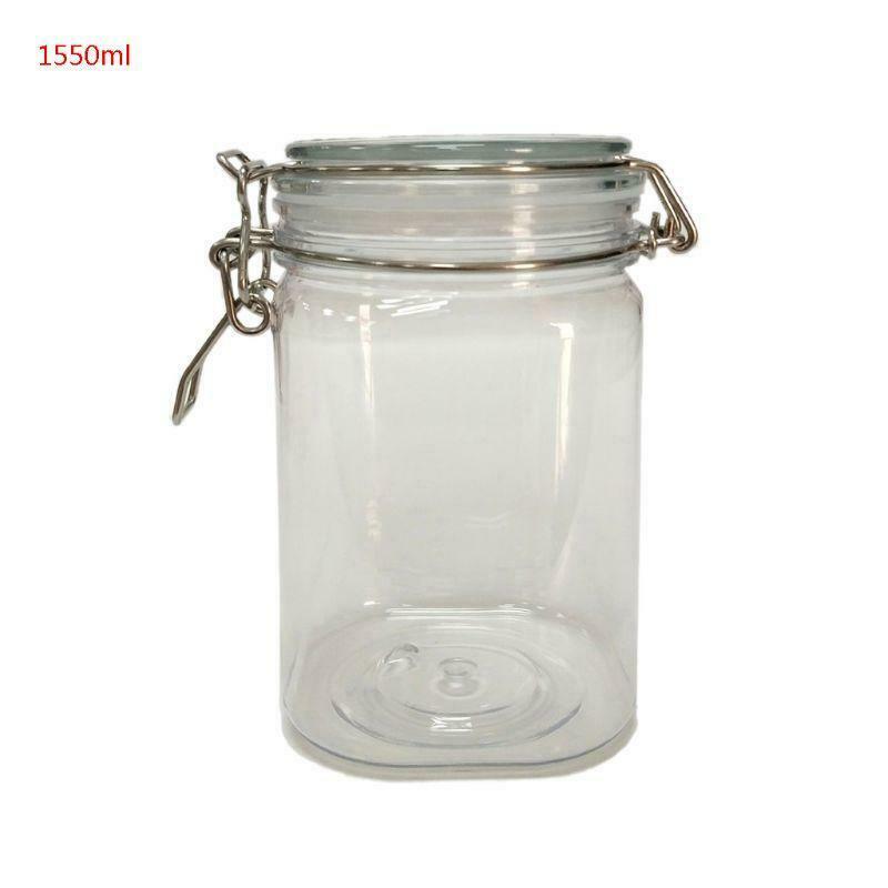 1550ML Plastic Square Clip Top Storage Jar With Airtight Seal Lid Food Container