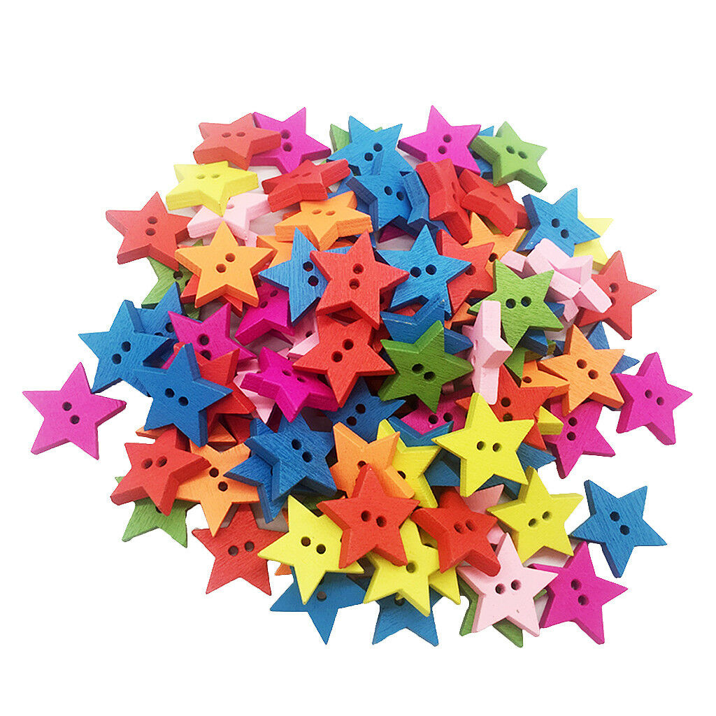 100pcs 2 Holes Lovely Wood Wooden Buttons Star Shape Craft Buttons Sewing