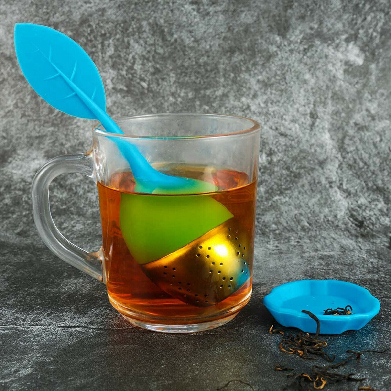 Tea Strainer with Drip Tray Loose Tea Steeper for Loose Leaf Tea Blue