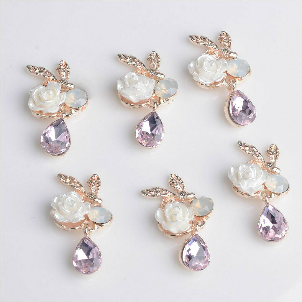 10pcs Alloy Crystal Rose Flower Flatback Crafts Buttons Embellishments 24mm