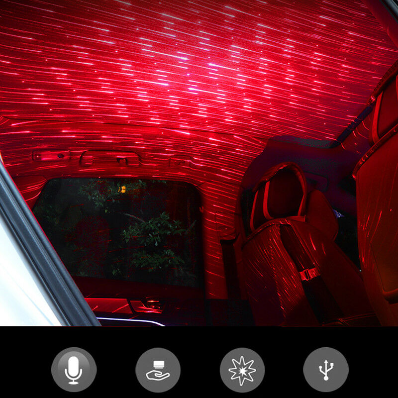 Red LED Star Light Car Interior USB Ceiling Lamp Voice Music Control w/ Remote