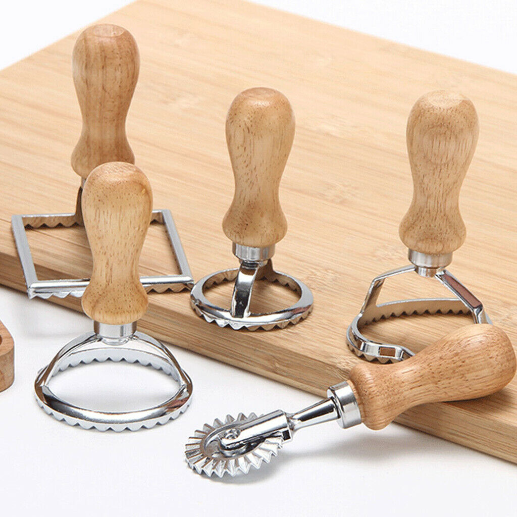 Ravioli Stamp Set (Set of 5), Ravioli Maker Cutter with Wooden Handle