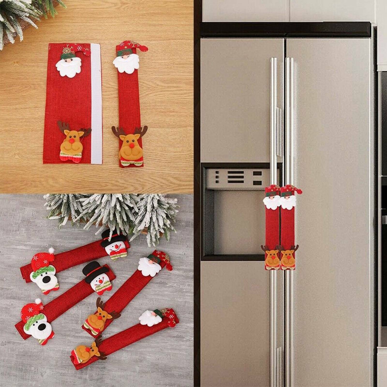 4PC Santa Claus Snowman Christmas Refrigerator Oven Door Handle Cover Xmas Decor