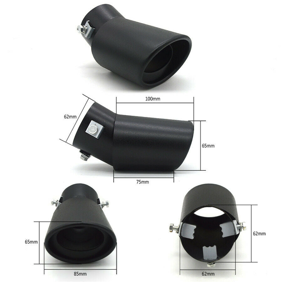 2.5" Car Exhaust Pipe Tip Oval Slant Muffler Black Stainless Steel Universal