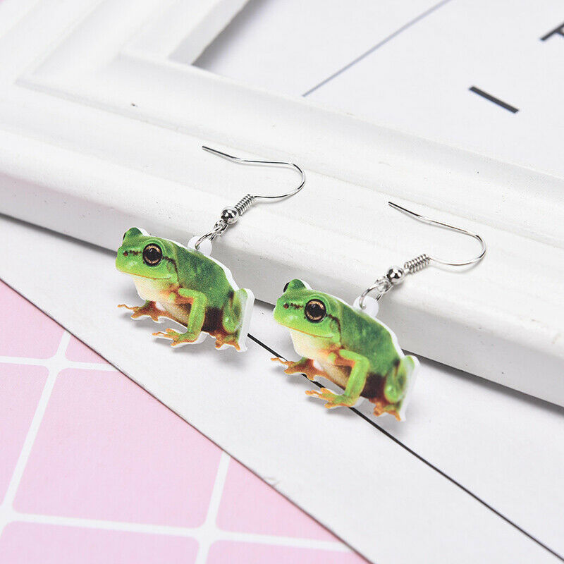 Cute Green Frog Earrings Dangle Drop Animal Jewelry For Girls Party Charm.l8