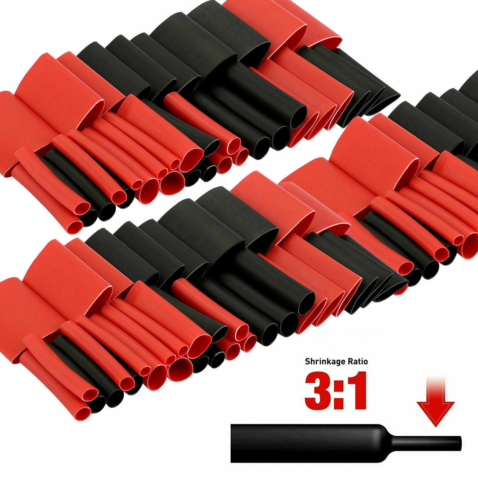 45PCS 3:1 Dual Wall Heat Shrink Tubing Marine Adhesive Glue Lined Black&Red