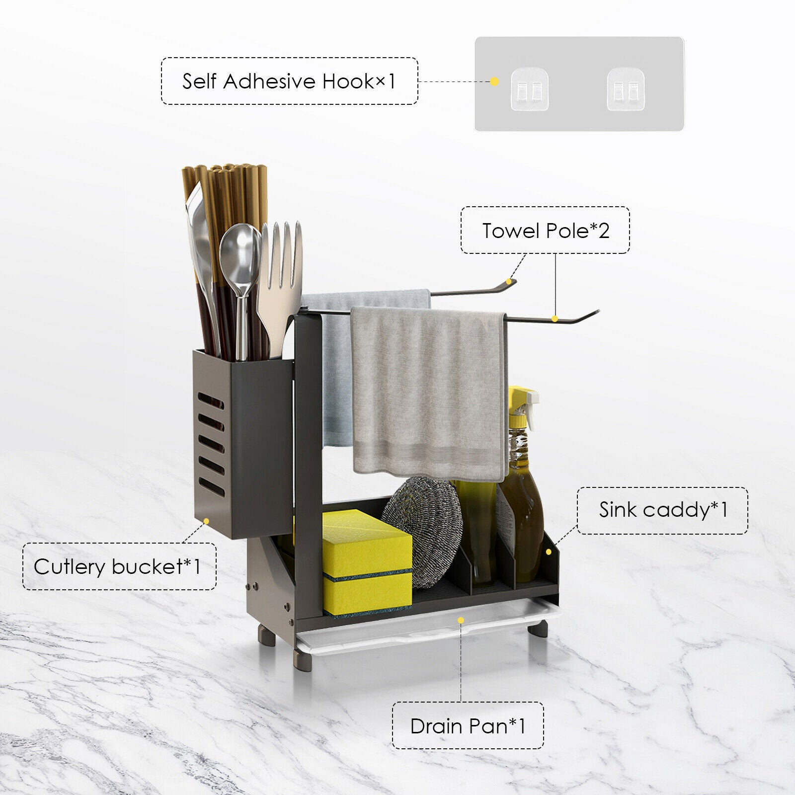 Kitchen Sink Organizer for Sink Brush Holder Countertop Kitchen Drying Rack