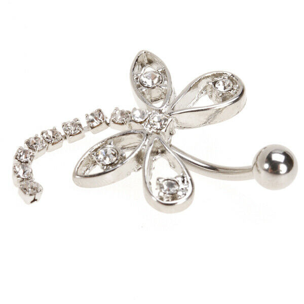 316L Stainless Steel Dragonfly Dangling Belly Naval Button Ring Piercing - Clear