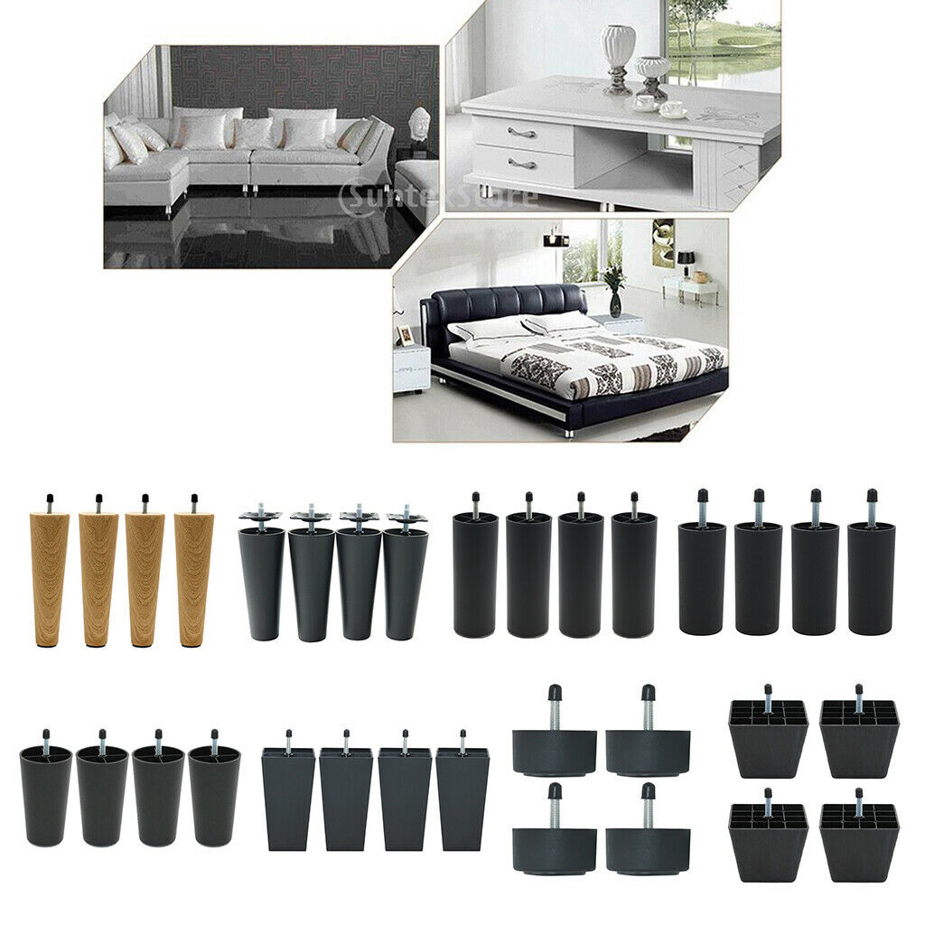 Set of 4/4pcs Bed Sofa Couch Legs Replacement Bed Riser 125mm Black Color