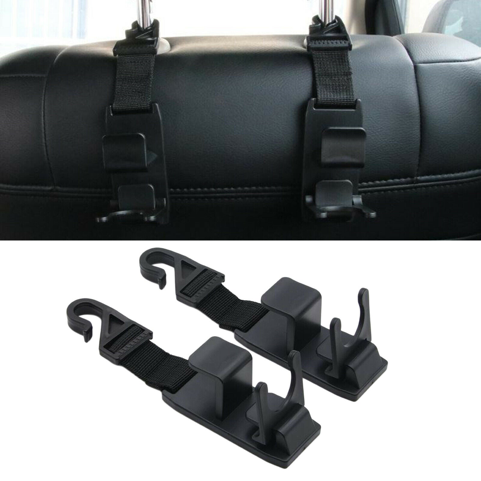 2pcs Black SUV Auto Car Seat Hook Purse Hanging Holder Clip for Grocery Bags