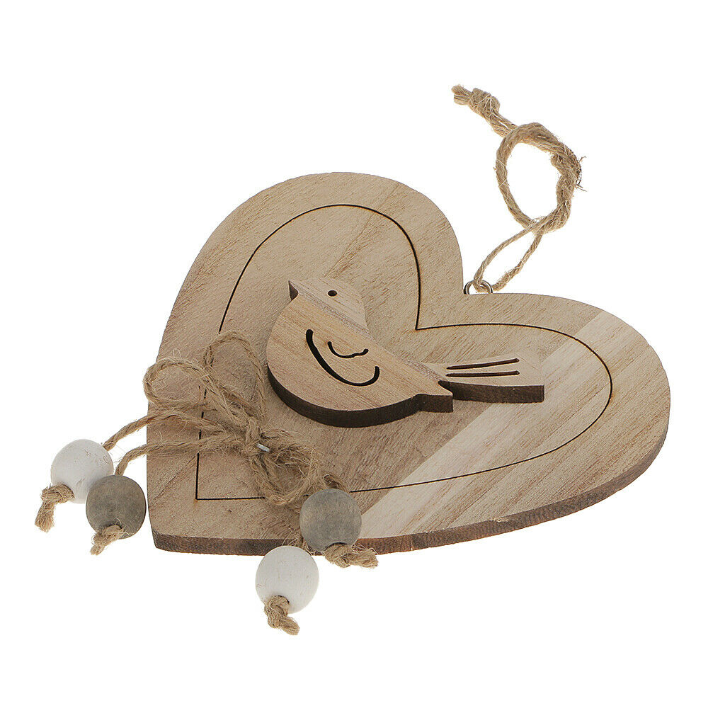 Love Heart Shape Country Cottage Home Wooden Hanging Love Bird Gifts 15x15cm