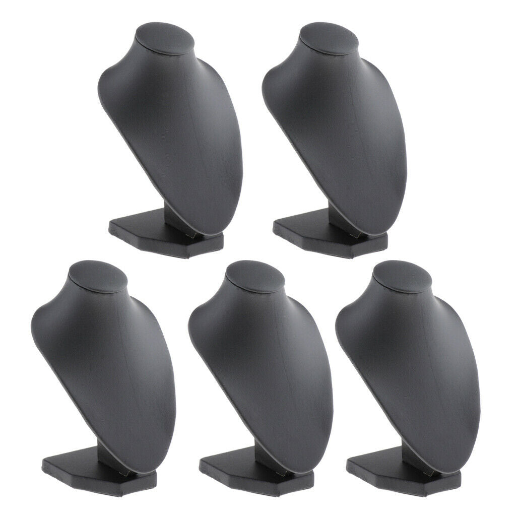 5 lot Black PU Leather Necklace Bust Display Shop Jewelry Stands Holder
