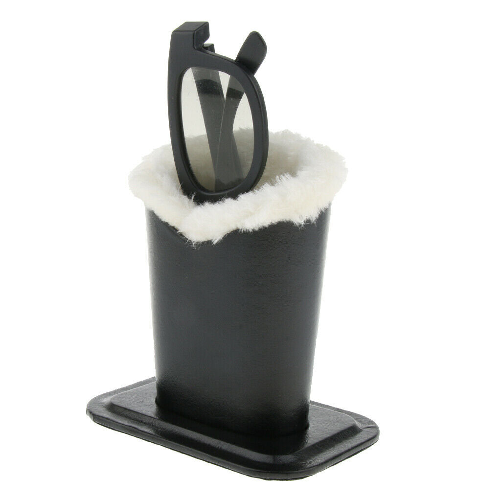2 Pieces PU Leather Plush Lining Eyeglasses Holder Stand Upright Pen Holder