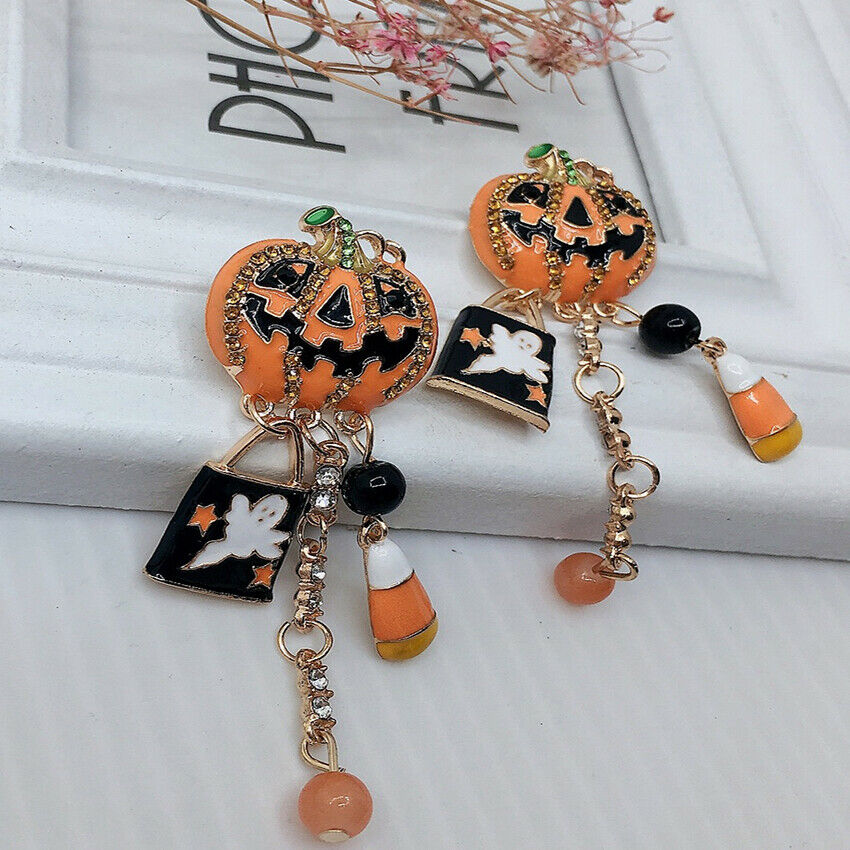 1 pair Fun Pumpkin Ghost Couple Ear Stud Dangle Hoop Drop Earrings Jewelry