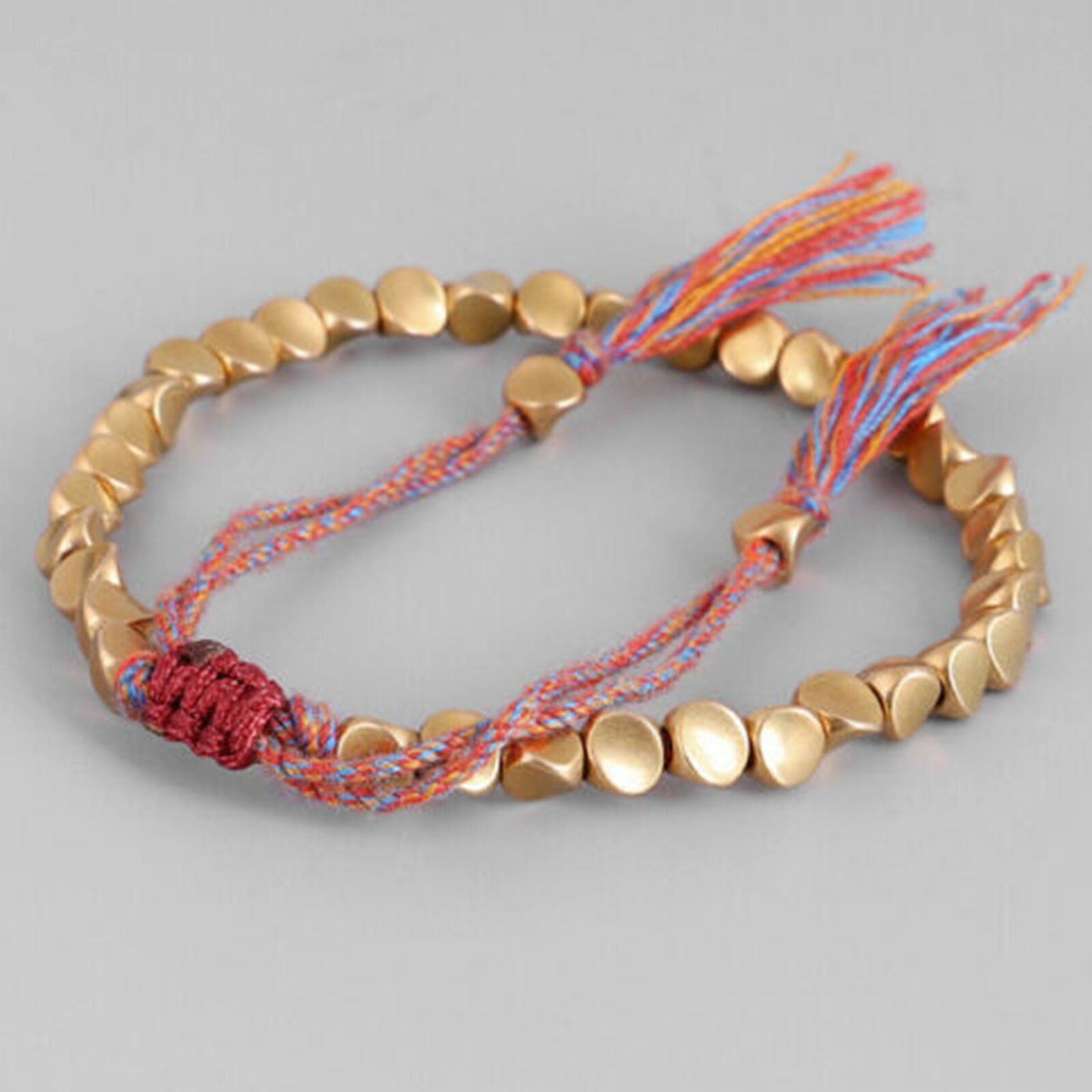 Handmade Tibetan Buddhist Braided Cotton Copper Beads Red Lucky Rope Bracelet