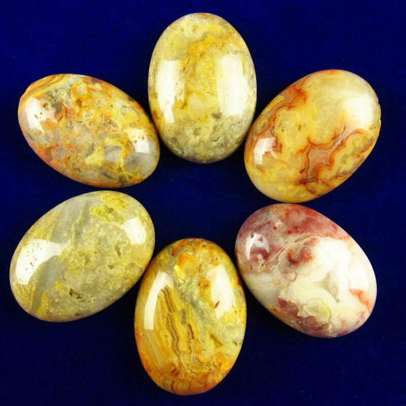8pcs 39g Natural Yellow Crazy Lace Agate 25x18x6mm Oval Cab Cabochon A-281JM