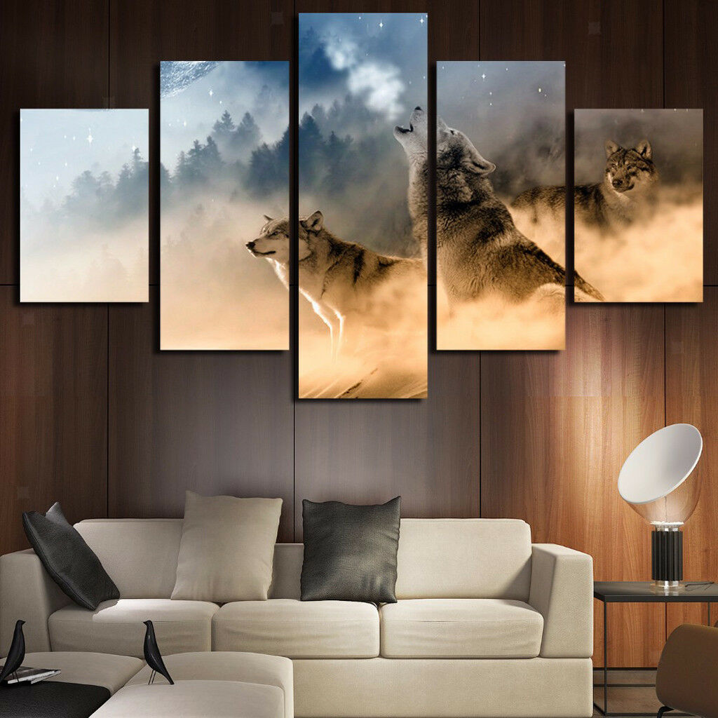 5 Panels Large Canvas Pictures Wall Art Prints Modern The Wolves Size L