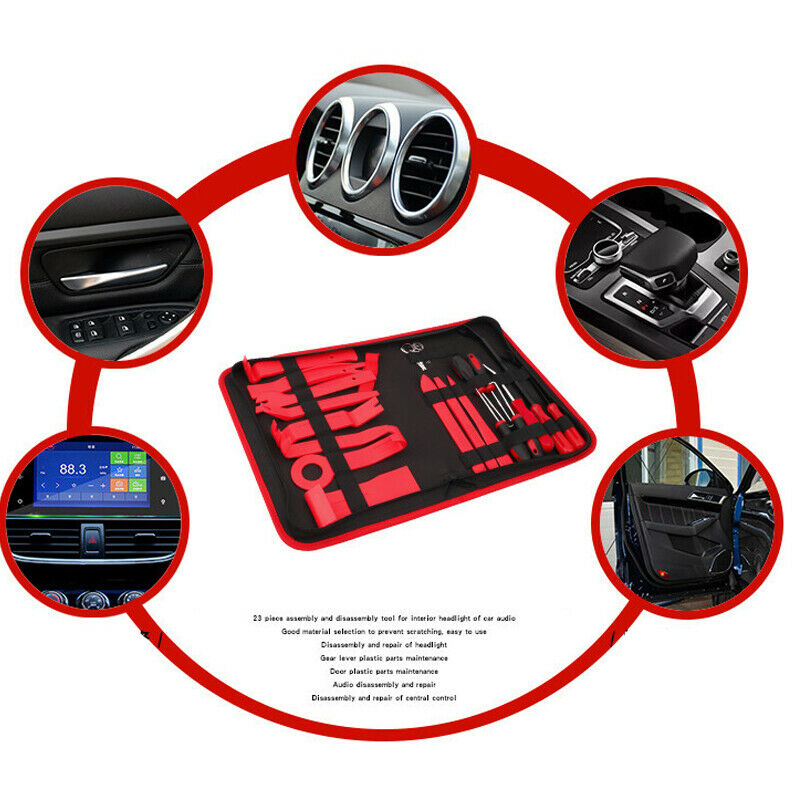 23PCS Car Interior Door Panel Dash Trim Removal Hand Tool Pry Bar Clip Kit w/Bag