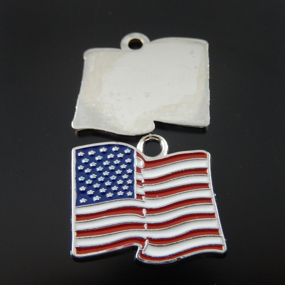 8pcs Rhodium Plated Red Blue White Stars and Stripes Enamel Pendant