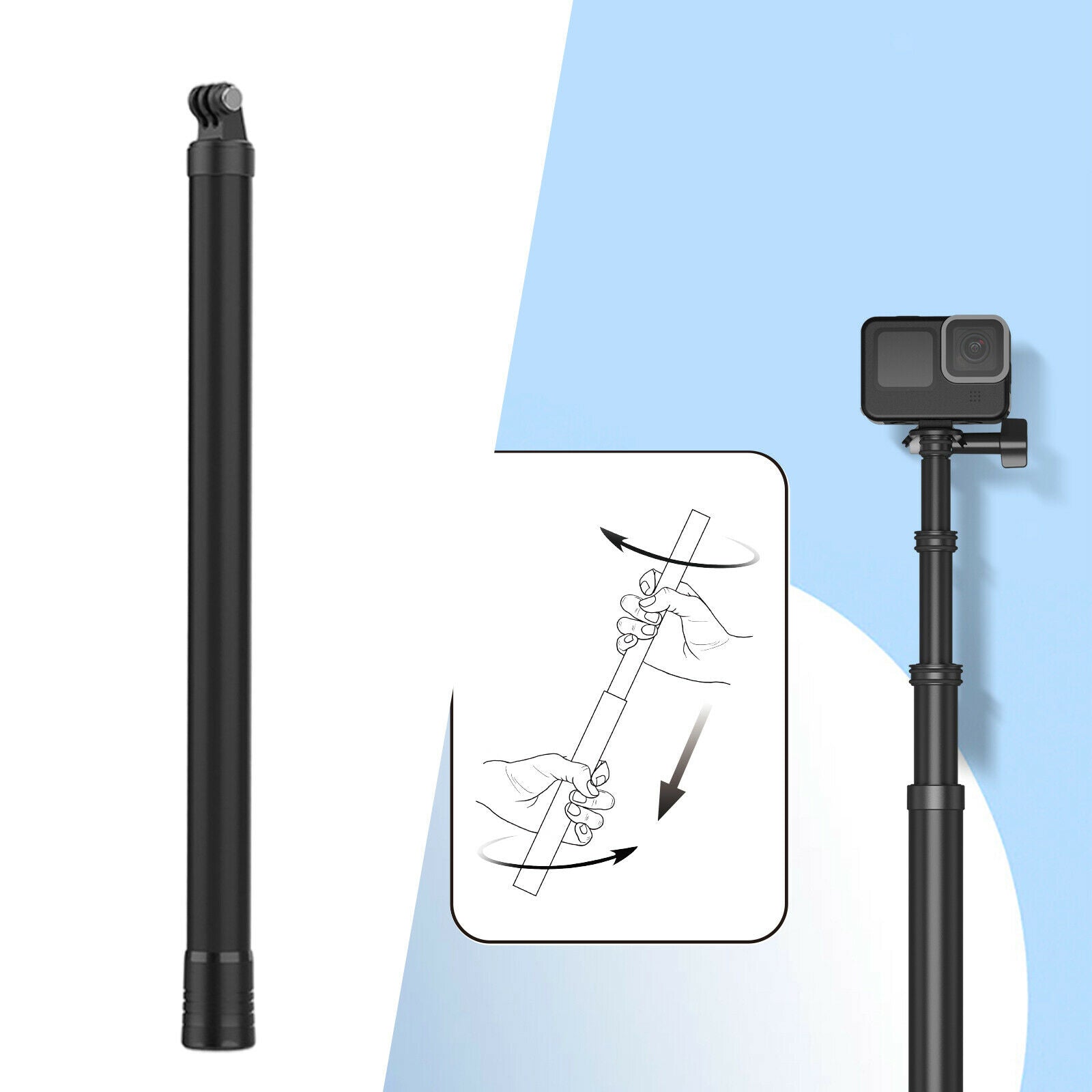 Carbon Fiber Pole Monopod Lightweight 2.7M Selfie Stick for Insta360 Black