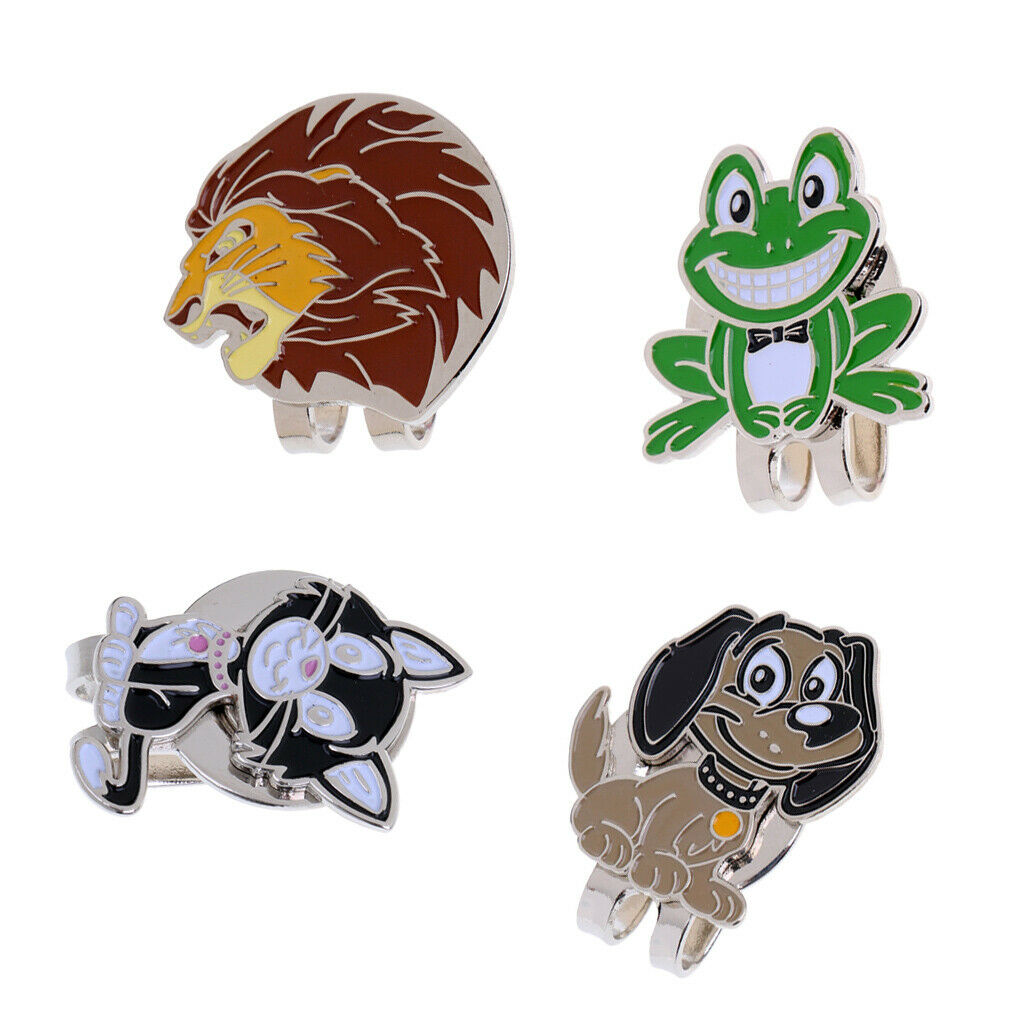 4pcs  Hat Clips with Golf Ball Marker, Cute Cartoon Animal Patterns