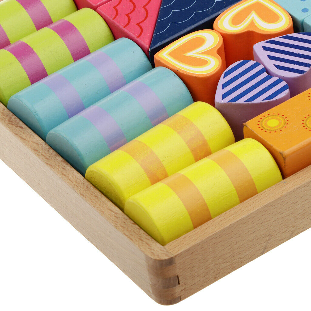 Classic Wooden Stripe Building Blocks Set w/ Storage Tray, Basic Build & Play