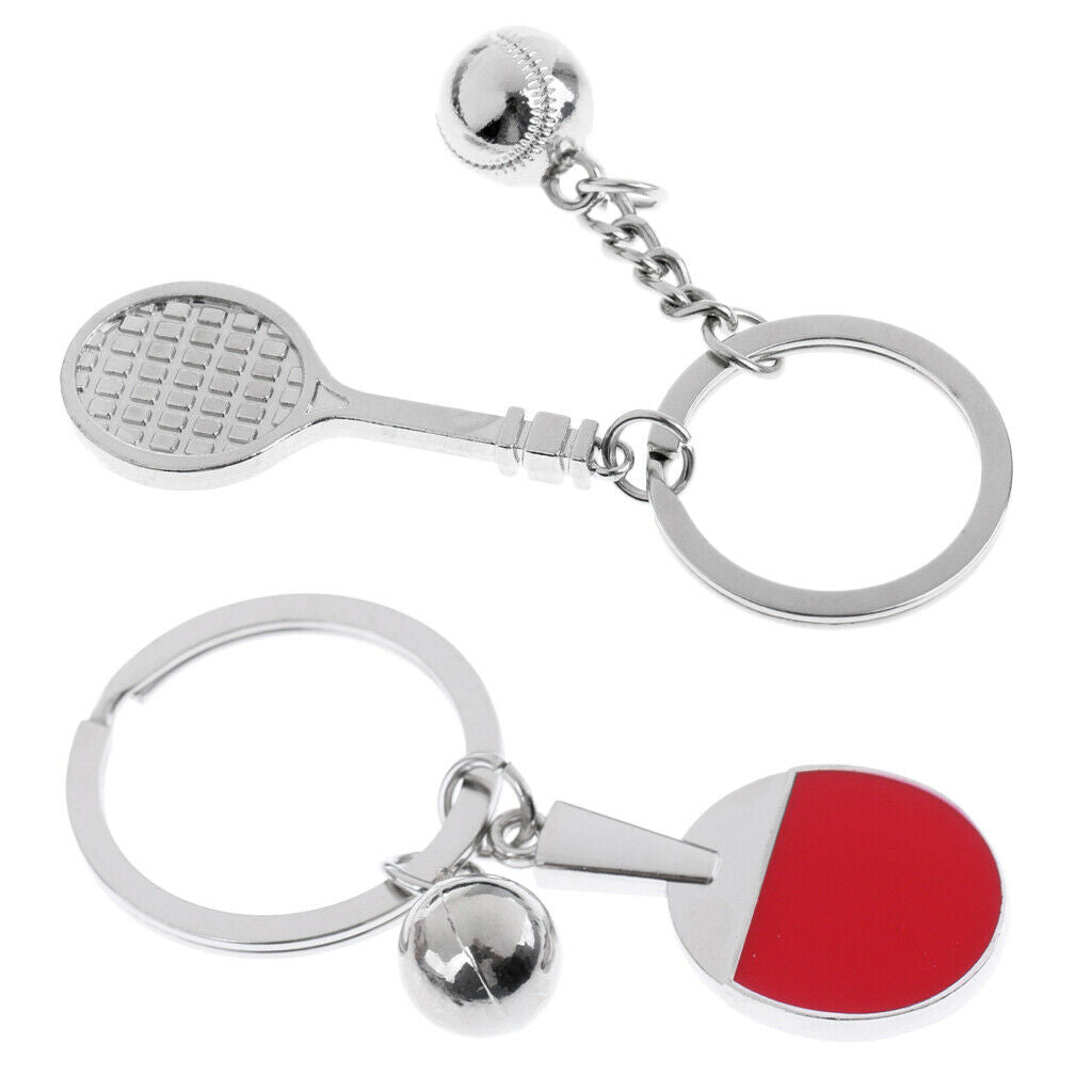 2 Pieces Tennis Racket Table Tennis Paddle Style Keychain Keyring